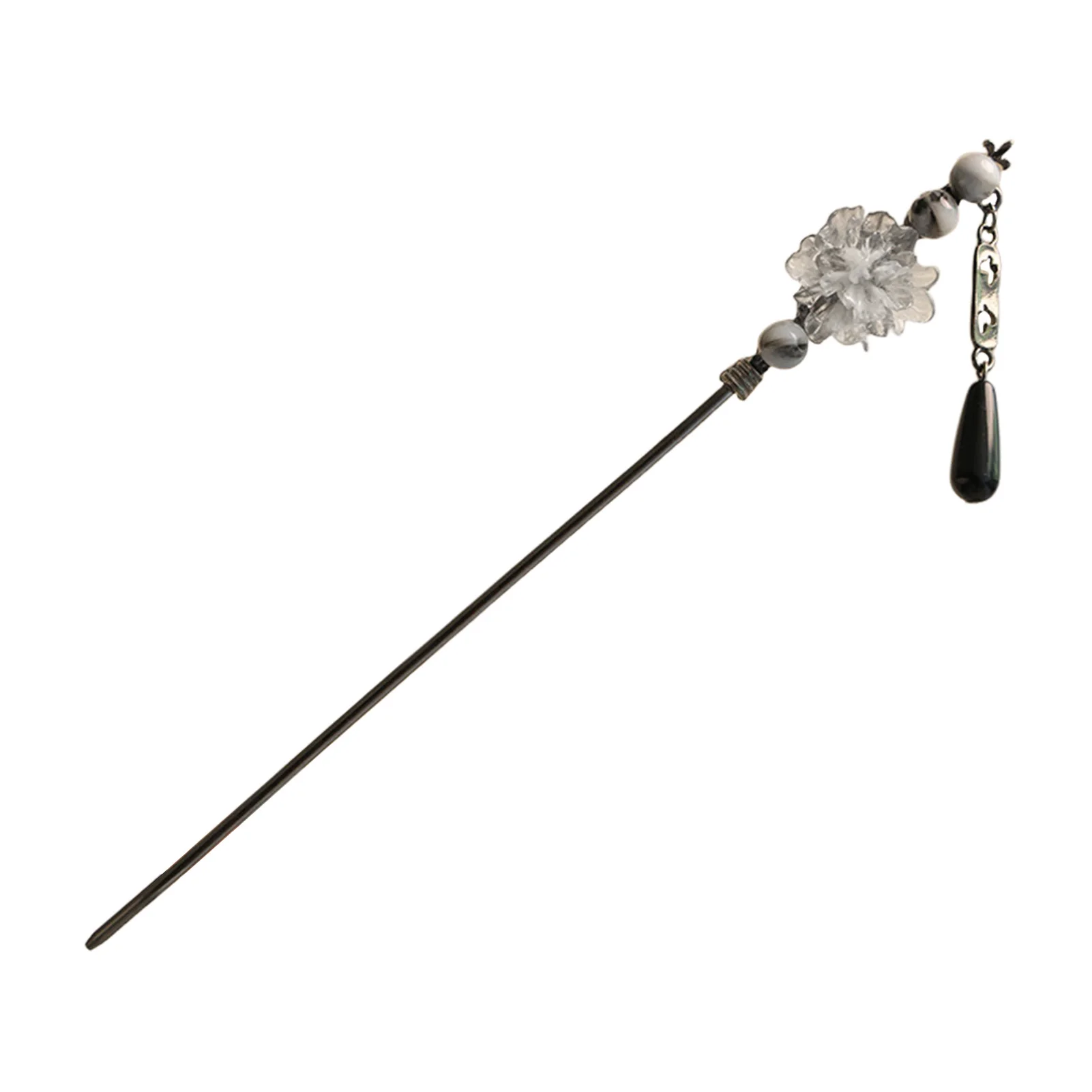 Elegante Blumen-Haarnadeln, Haarklammern aus Legierung mit Perlen-Ketten-Anhänger, Retro Chinesischer Haarschmuck für Frauen – Detail 5
