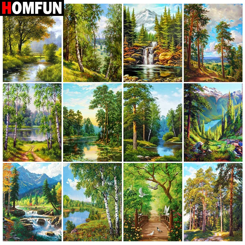 

Картина из квадратных и круглых страз HOMFUN, 5D алмазная вышивка «деревья и горы», экологическое ремесло, домашний декор