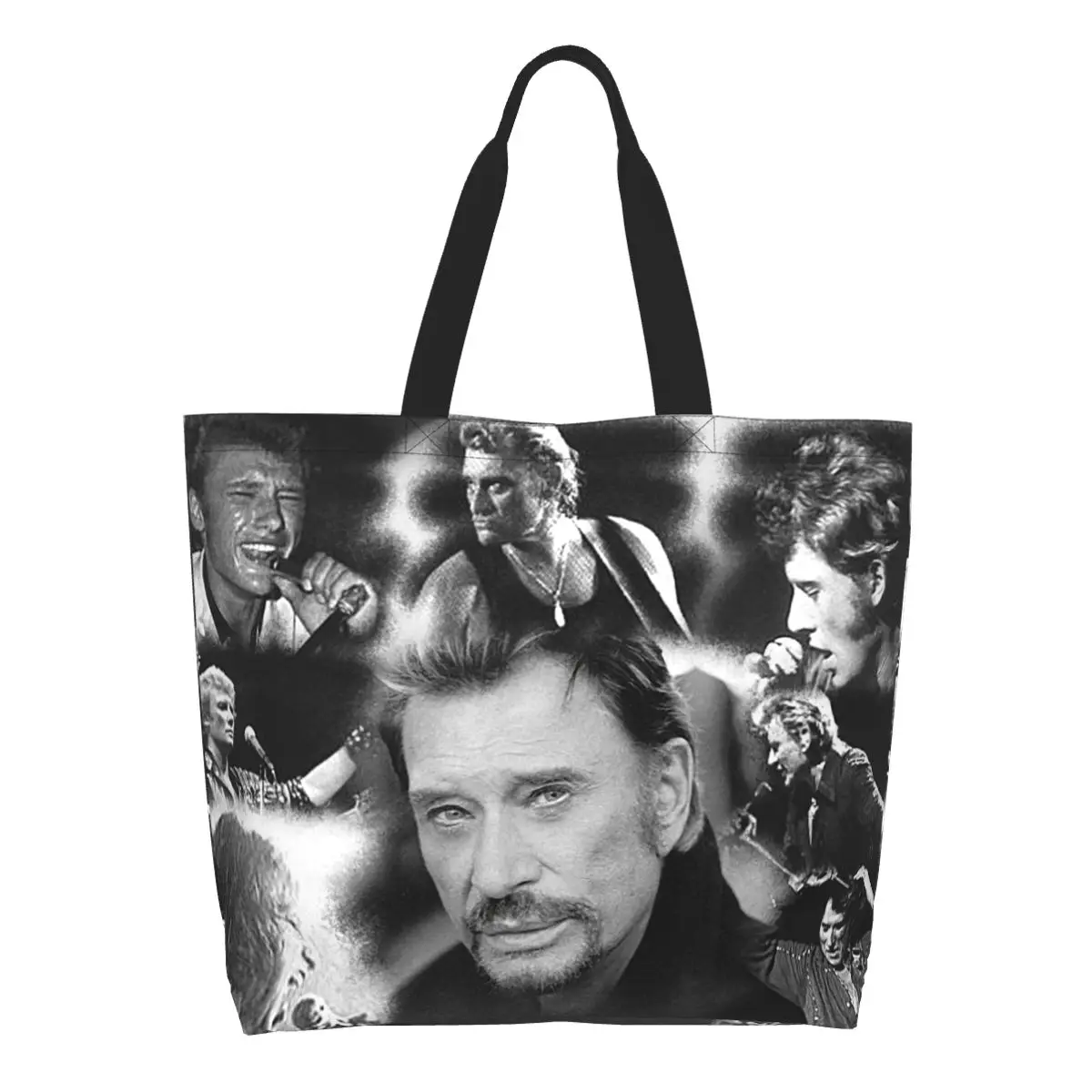 

Retro Rock Johnny Hallyday Shopping Canvas Bag Women Reusable Large Capacity Groceries French France Singer Tote Shopper Bags