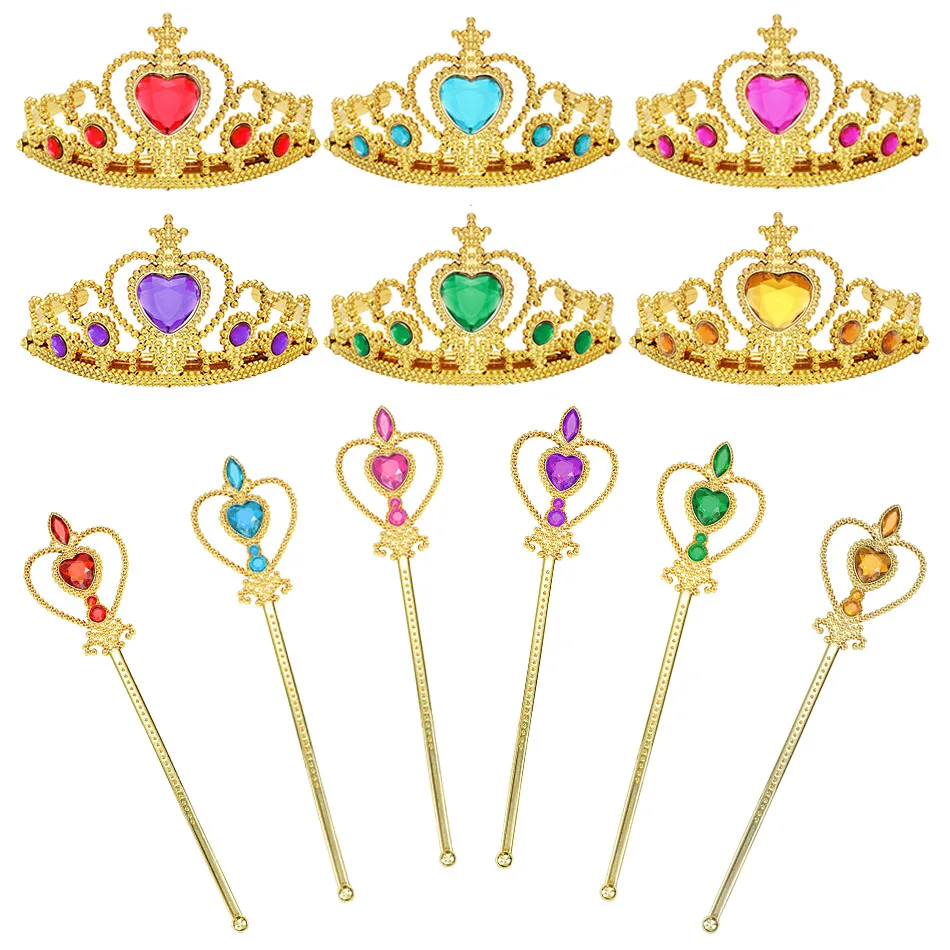 

Kids Princess Dress up Accessories Wands Tiaras and Crowns for Little Girls Princess Party Supplies Tiara Wand Gifts Toys Set