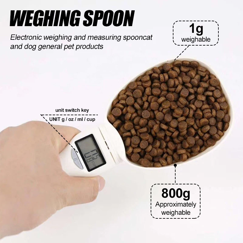 

Pet Food Weighing Spoon Scale Electronic Measuring Tool Dog Cat Feeding Bowl Measuring Spoon Kitchen Scale LCD Digital Display