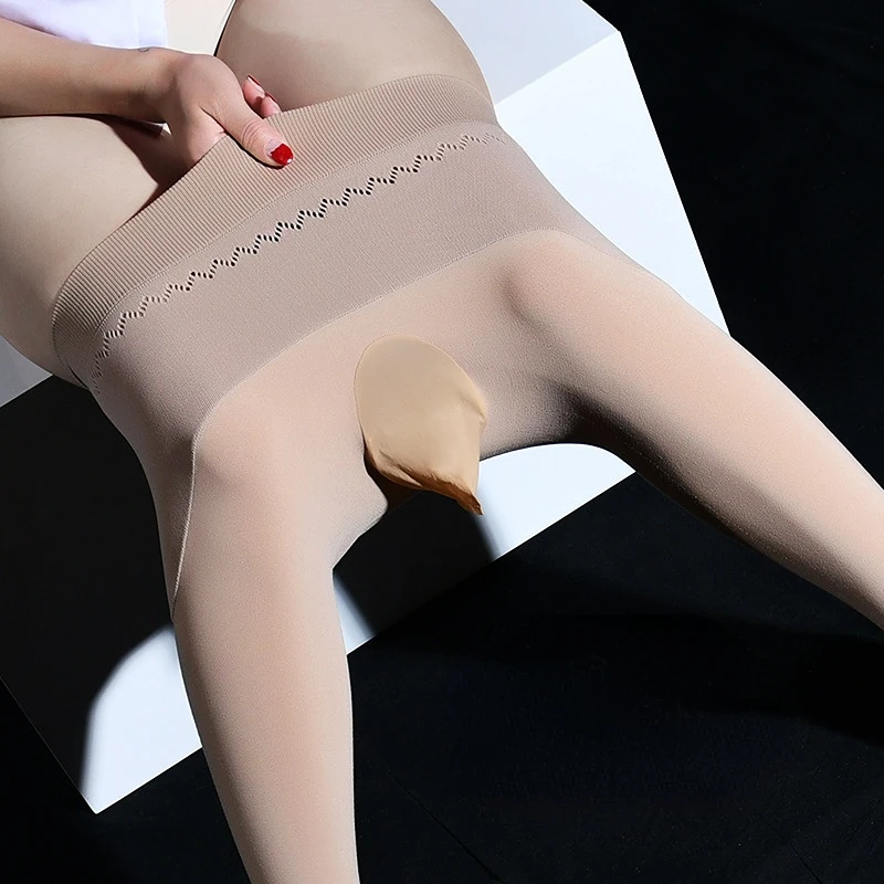 Seamless Tights Men's Warm Silk Stockings High Elastic Waistband Winter Plush Pants Leggings