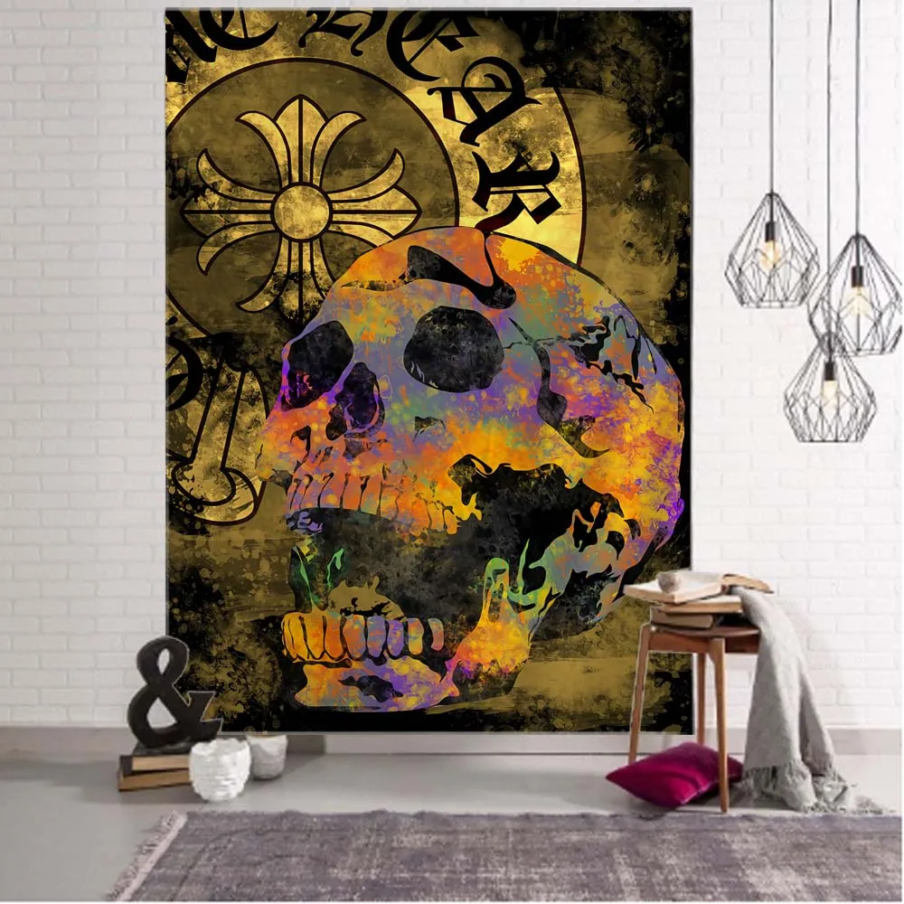 

Psychedelic Skull Art Tapestry Fantasy Alien Art Wall Hanging Cloth Rug Witchcraft Hippie Room Wall Decor Kawaii Home Decor