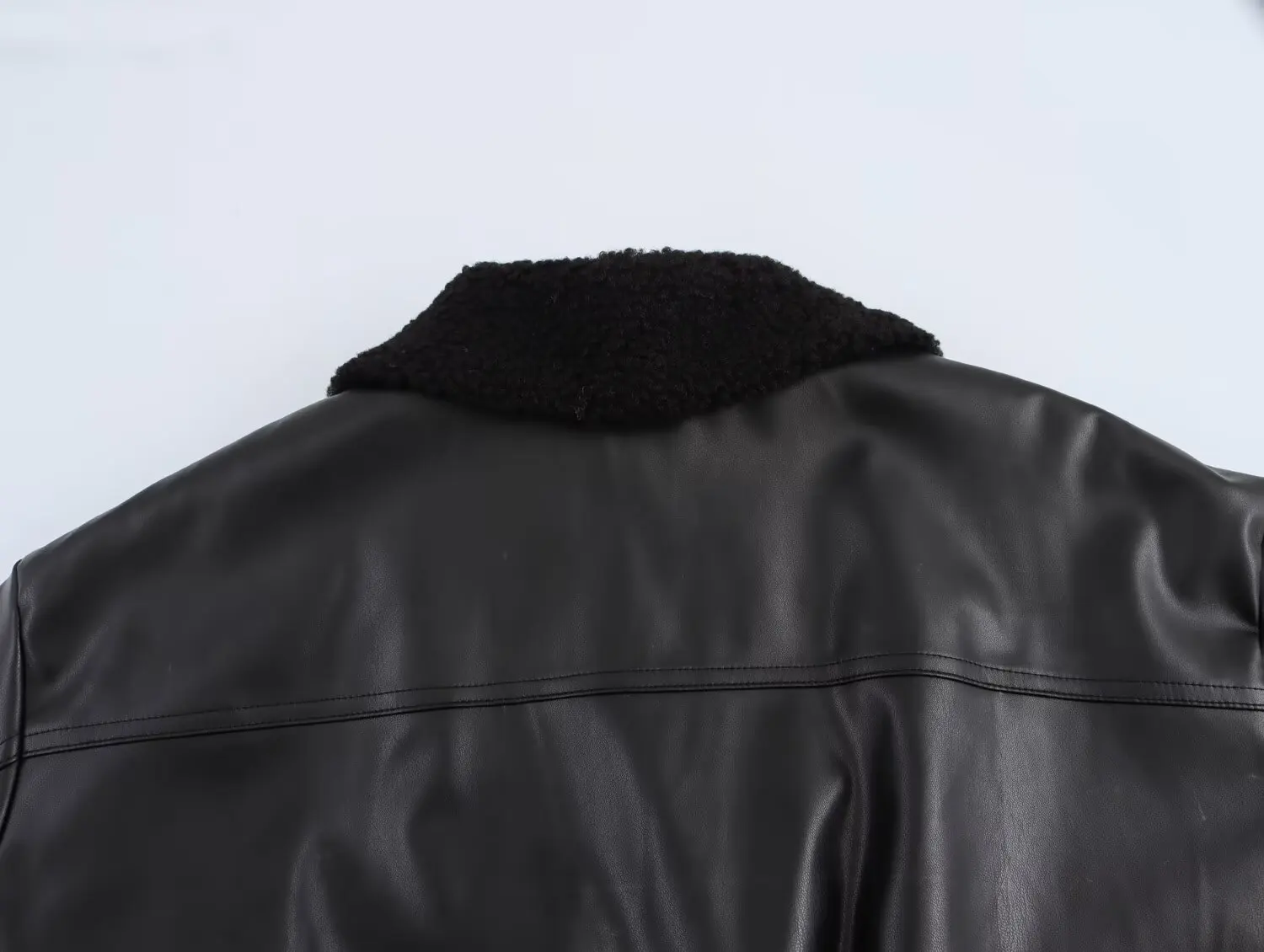 Leather Jackets Women's Black Coat Casual Loose Long Sleeve Tops Faux Jackets 2024 inszart Streetwear With Zipper Woman Jackets