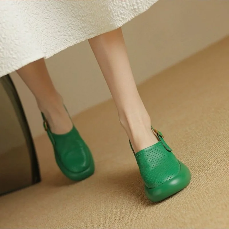 Women High Heels Baotou round heel sandals summer round head deep mouth line with soft sole anti-slip wear-resistant high heels
