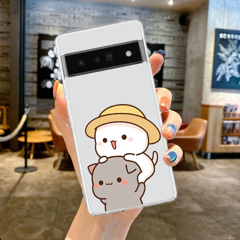 Adorable Cartoon Cat Couple Soft Silicone Phone Case - Clear TPU Cover
