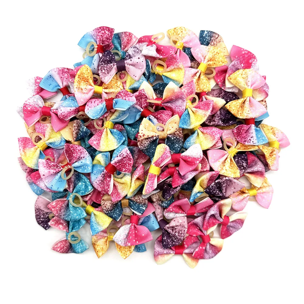 Title 1, 100PCS Gradient Color Dog Hair Bows Decorate Do...