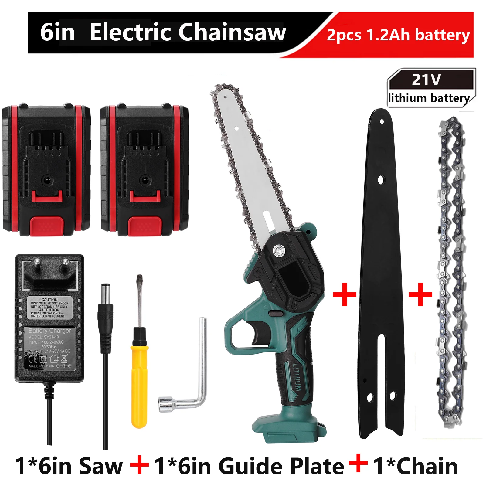Mini Chainsaw Electric Chainsaw Electric Saw 21V Electric Chainsaw 1/2 Battery Portable Pruning Chain Saw Small Wood Spliting One-handed Woodworking Garden Power Tool