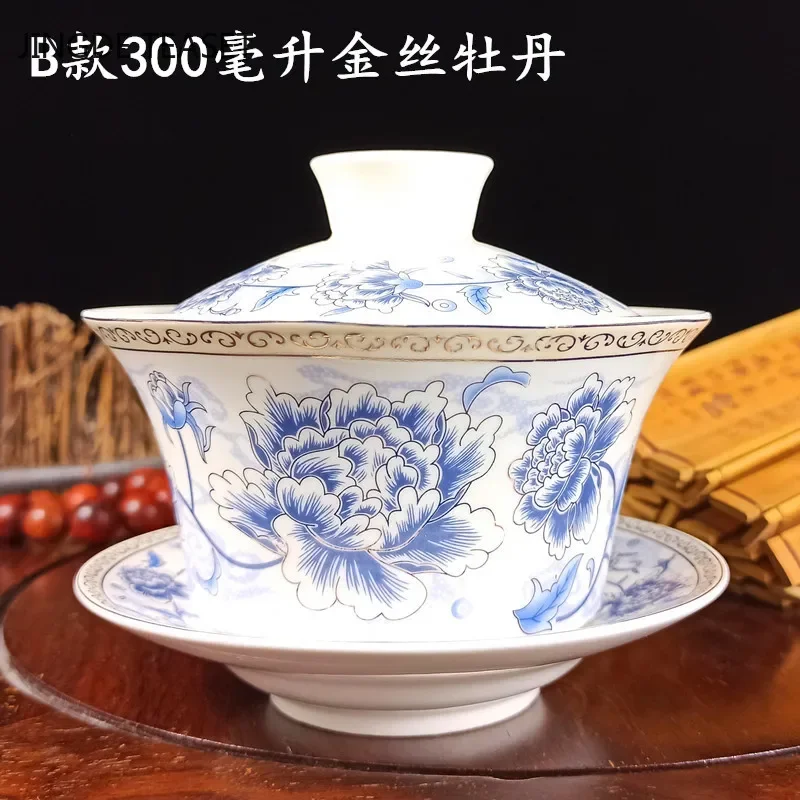 Jingdezhen Ceramic Gaiwan Flower pattern Teacup Handmade Tea tureen Chinese White porcelain Tea set Accessories Tea Ceremony