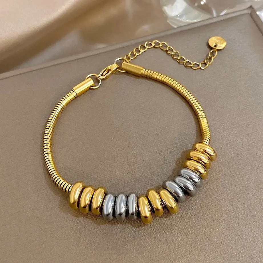 Gold Plated Two-Tone Circle Bead Bracelet - Fashionable Waterproof Jewelry