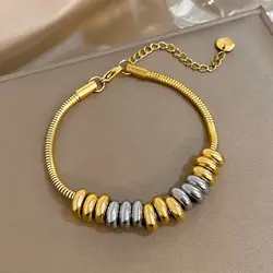 Gold Plated Two - Tone Circle Bead Bracelet - Fashionable Waterproof Jewelry (D997017B - 002)