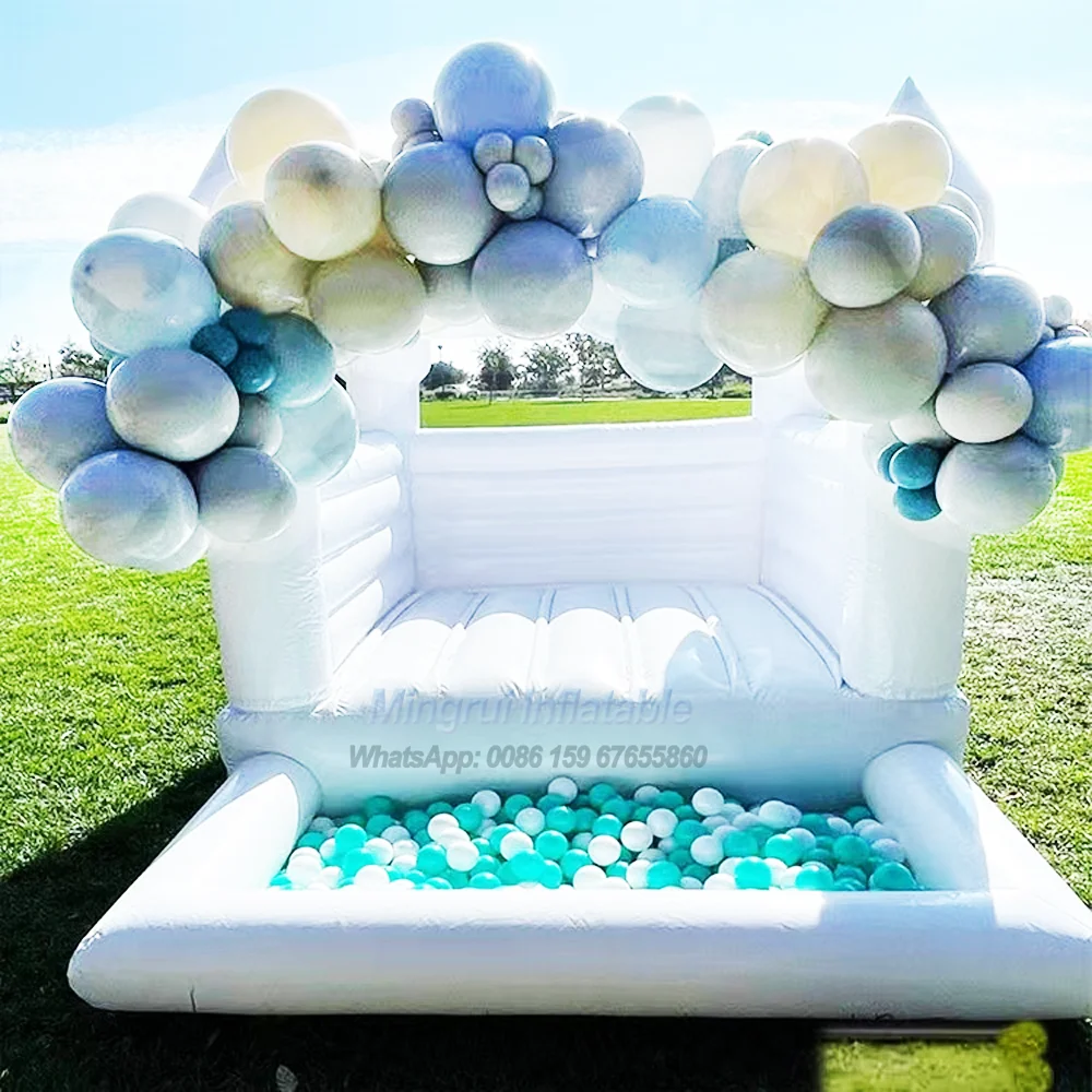 Popular Bouoncy Castle Wedding Party Inflatable Jumping Castle White Bounce House Moon Walk with Slide for
