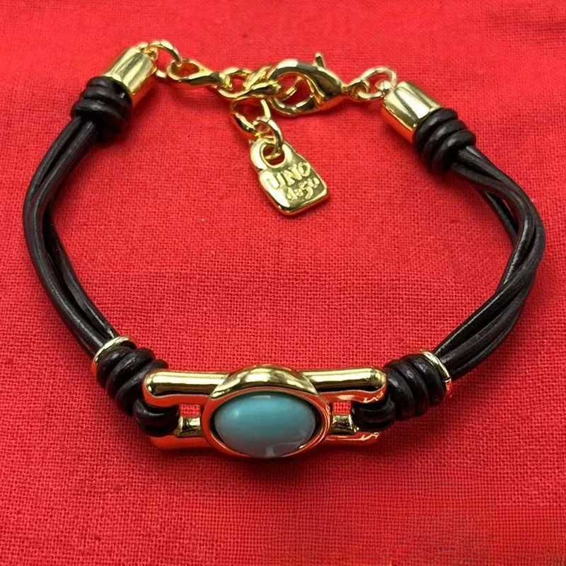 

2023 New UNOde50 Hot Selling European and American Fashion Exquisite Leather Rope Gem Bracelet Women's Romantic Jewelry Gift Bag