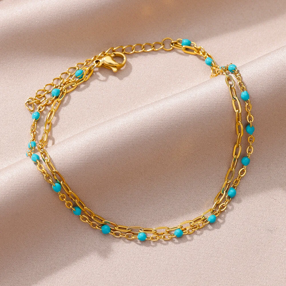 Beads Anklet Fashion Accessories Blue Beads Anklets For Women Vintage Gold Color