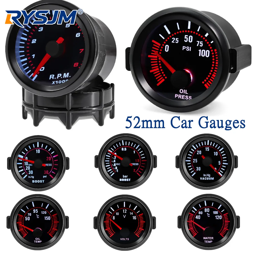 52mm 자동차 스모크 렌 포인터 게이지 타코미터 RPM 수온계 오일 압력 게이..