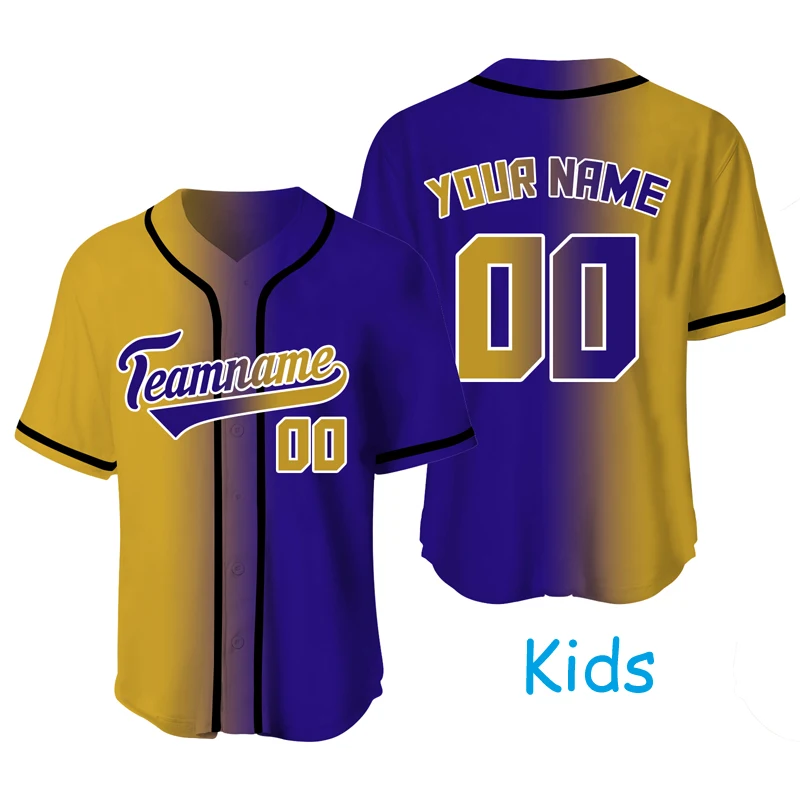 Boys/Girls Baseball Jersey Sublimation Blanks Youth Team Game Sportswear Shirt Kid Quick Dry Tracksuit Training T-shirts