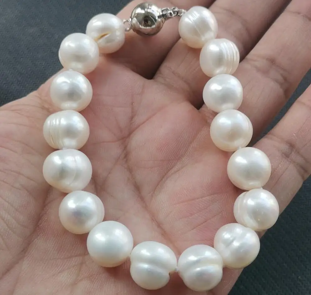 

Beautiful AAA 11-12mm South Sea Genuine White Baroque Pearl Bracelet 7.5-8"