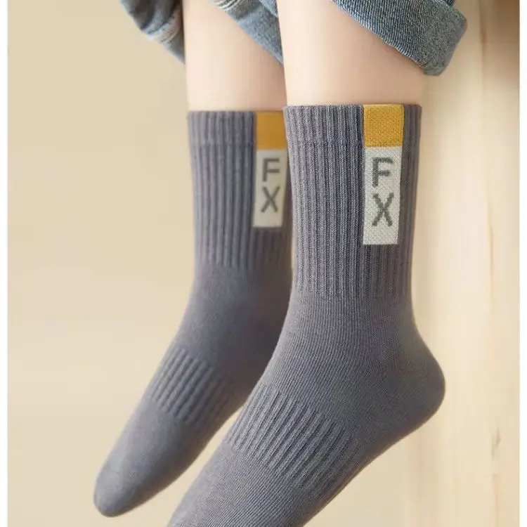 5 Pairs Children's Socks Autumn Mid-calf Length Cotton Socks Kids Boys Sporty Socks Crew Sock 4