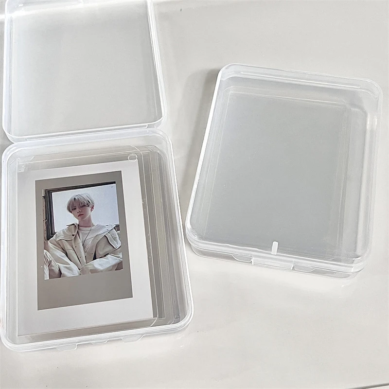 INS organizador de plástico transparente para tarjetas fotográficas, caja de almacenamiento abatible para tarjetas pequeñas, organizador de escritorio, contenedor de papelería, 11x9 x cm