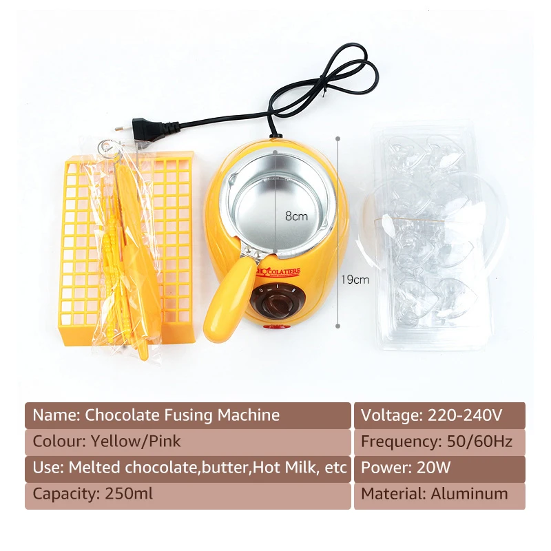 Stainless steel Plastic Hot Chocolate Melting Pot Electric Fondue Melter Machine Set Tool EU plug chocolate warmer