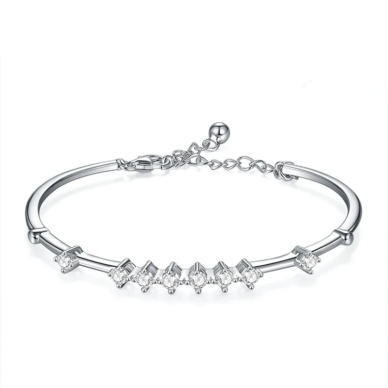 

3mm D Color Moissanite Bracelet S925 Sterling Silver with White Gold Plated Hand Circles Fine Jewelry Bangle for Women