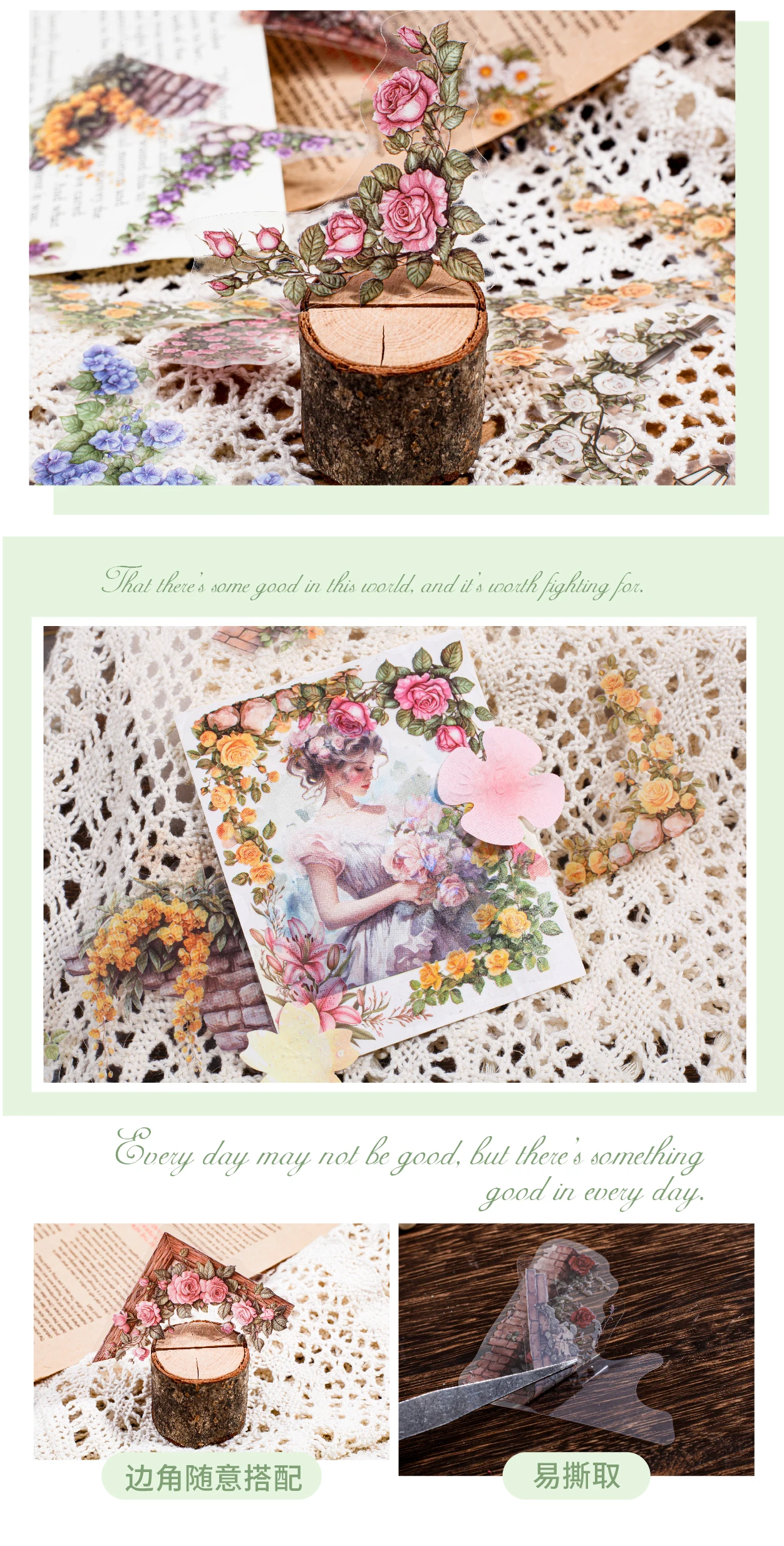 30 Stück Blumen Eckaufkleber Retro ausgehöhlte Rahmen Sticker Pack Collage Journal Scrapbooking Material Büromaterial – Detail 6