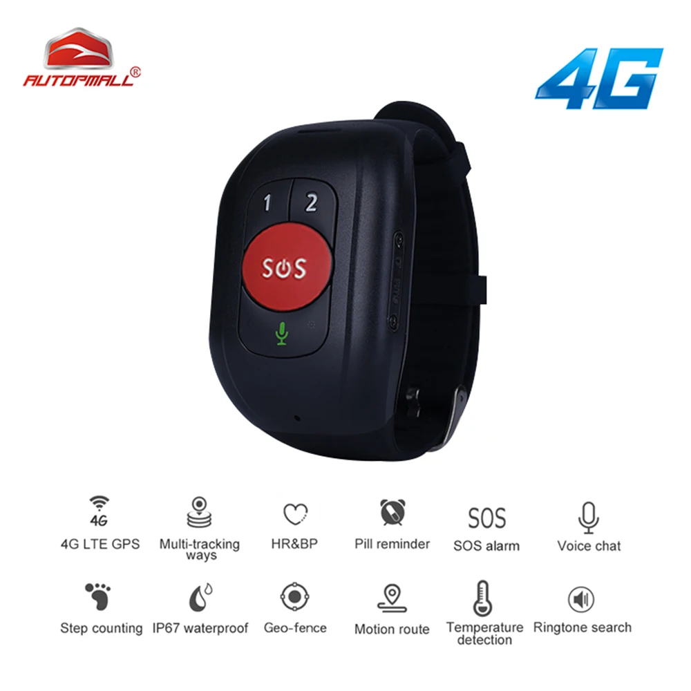 Autopmall 4G Smart GPS Tracker Bracelet Elderly Falling Detection SOS