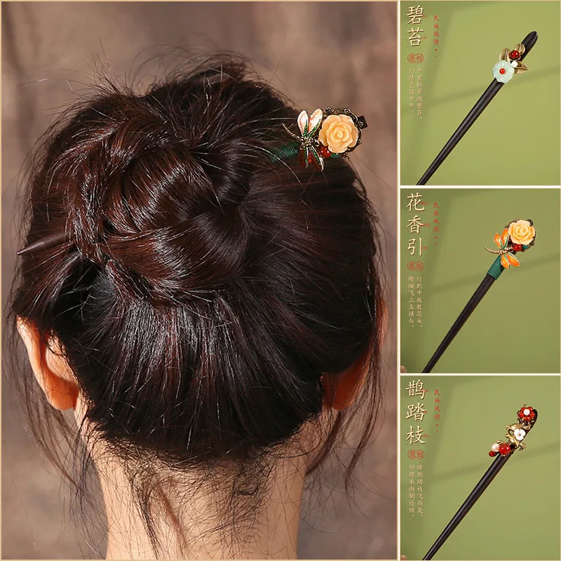 

Hairpin Ancient Style Women's Hairpin Wood High grade Step Shake Tassel New Chinese Style Pan Hairpin Simple Modern Peach