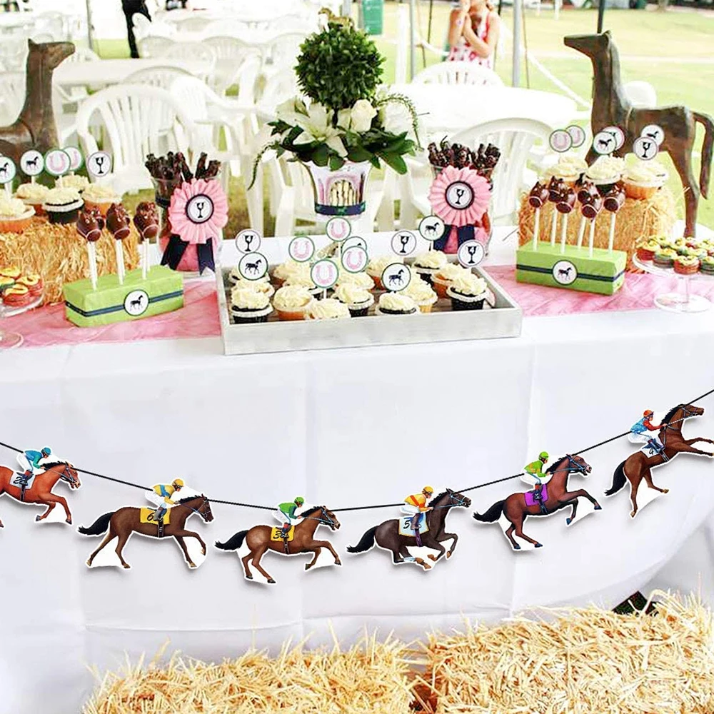 GloDreAm Kentucky Horse Derby Banner Backdrop Party Supplies - Horse Racing Outdoor Indoor Sign Birthday Party Decorations Supplies