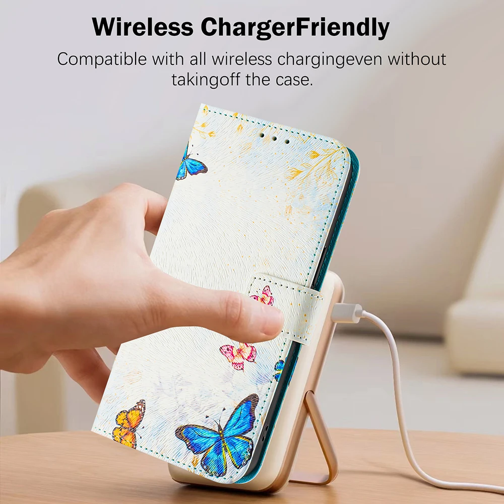 Stylish Coloured Drawing Shockproof Wallet Case with Stand and Strap - Flip Phone Cover