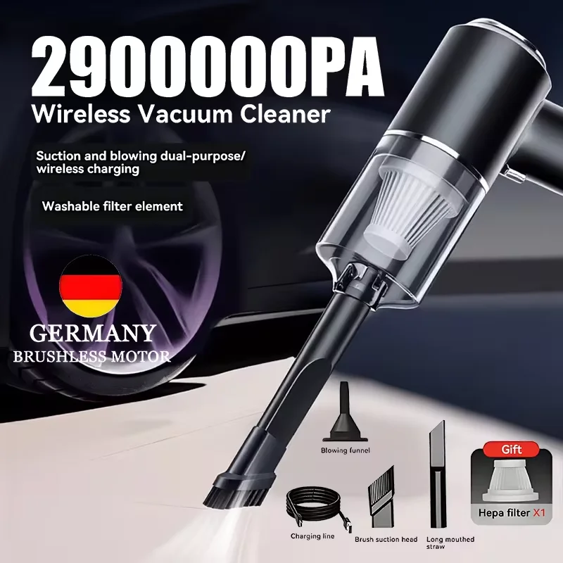 2900000PA Wireless Car Vacuum USB Charging 1200mAh Wet Dry Dual-use Cleaner Cordless Handheld High-power Vacuum Cleaner 2026 2