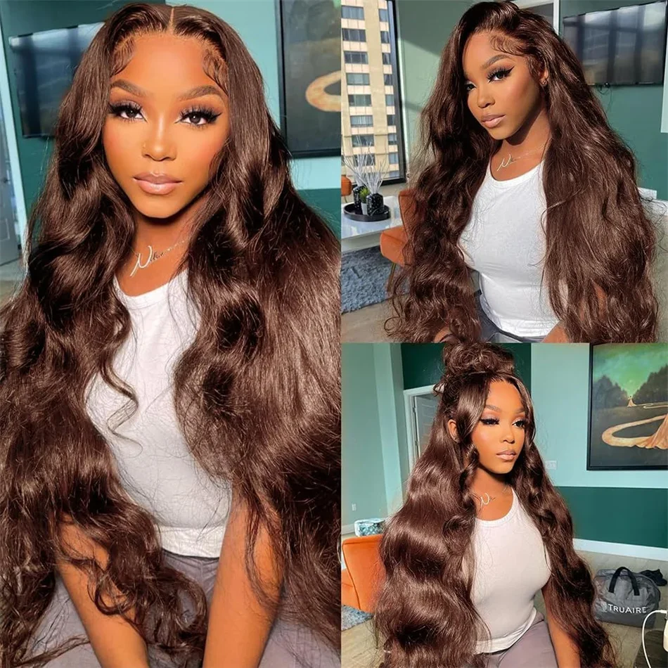 36 Inches Chocolate Brown Body Wave 13x6 Lace Front Human Hair Wigs 13x4 Lace Frontal Wig Brazilian Remy Hair Wig 220% Density
