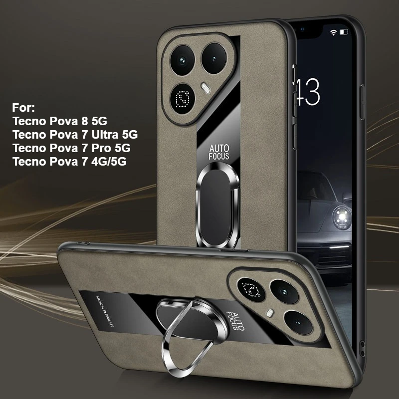 Leather Magnetic Ring Stand Anti-Fall Case Cover