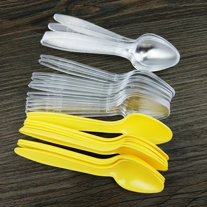 Plastic Desserts Soup Spoons Disposable Flatware Spoons Baby Spoon for Jelly Ice Cream Dessert Home Party 50Pcs
