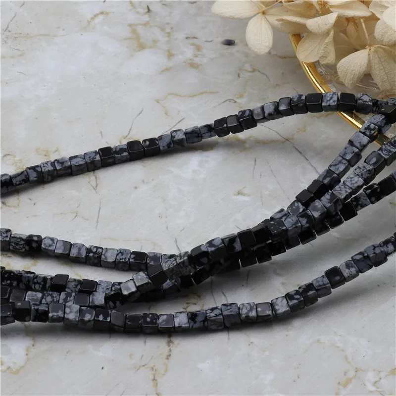 4X4Mm Natural Snowflake Obsidian Beads Bulk Spacer Bead For Jewelry Making Diy Handmade Fashion Necklaces 15 Inch Small Stones