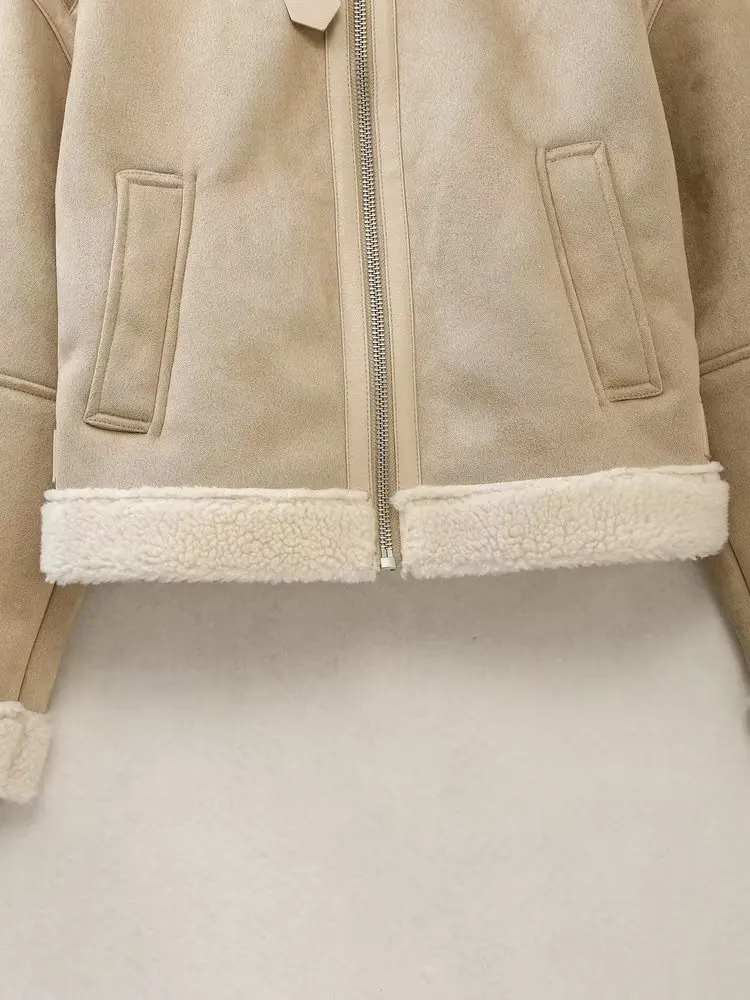 Withered British High Street Velvet Suede Jacket Winter Coat Fashion Motorcycle Leather Jacket Women