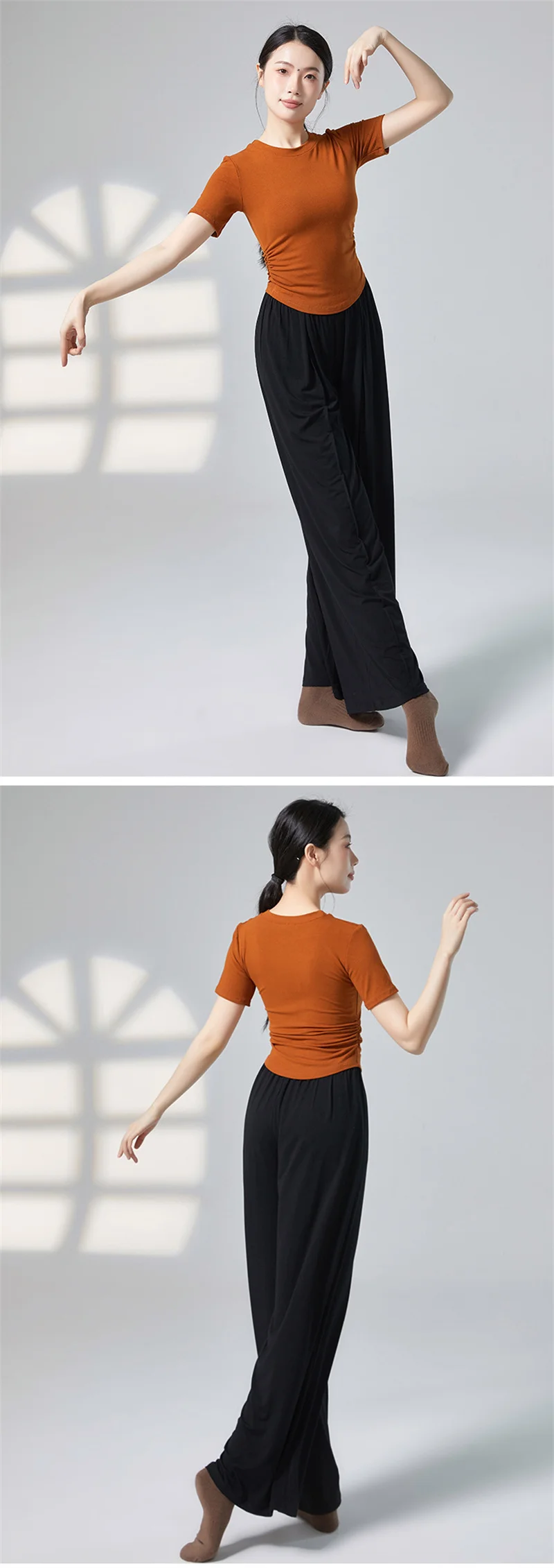 Frauen Yoga Shirt Erwachsene Klassischen Tanz T-Shirt Kurz Und Langarm Modern Dance Top Ballett Täglichen Ausbildung Kostüm Mädchen Strumpfhosen – Detail 5