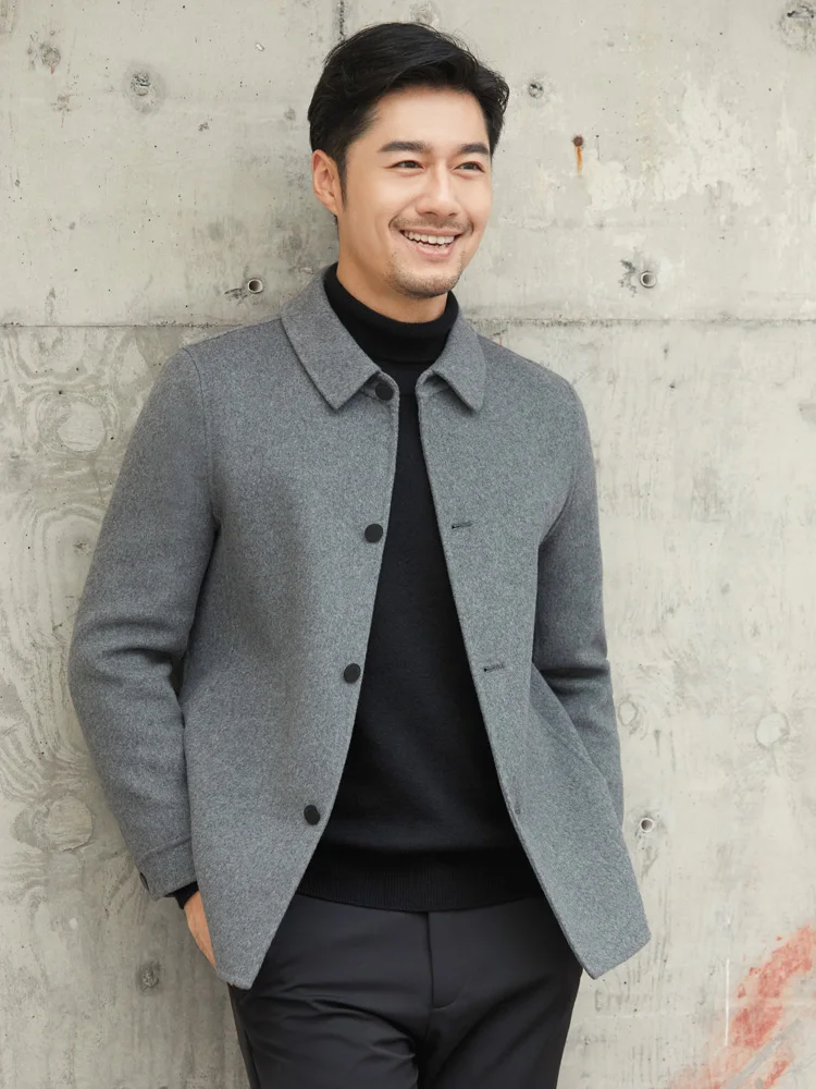 2023 남성용 하이엔드 재킷, 폴로 칼라 100%, 퓨어 울 코트, 비즈니스 캐주얼..