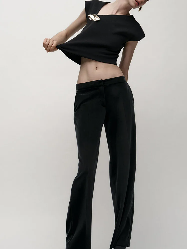 New Summer 2025 Women's Knitted Top Gold Embellied Versatile Asymmetrical Design Commute Sle Slim Fit Regular Length