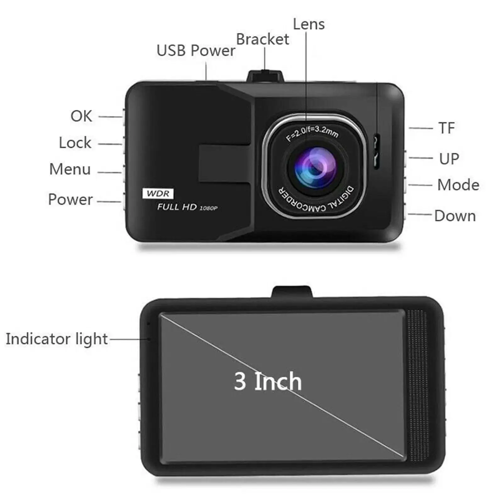 Dash Cam for Cars, 1080P Full HD DVR Car Driving Recorder 3.0 Inch