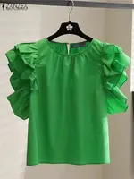 ZANZEA Women Summer Blouse Korean Fashion Ruffle Sleeveless Tank Tops 2024 Summer Casual Pleated Tunic Chic Loose Ruffle Blusas - Image 2