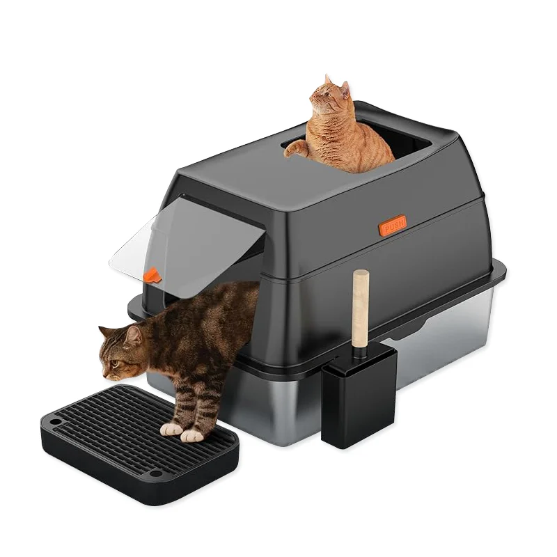 Large Stainless Steel Cat Litter Box With Scoop And Mat Set Odor