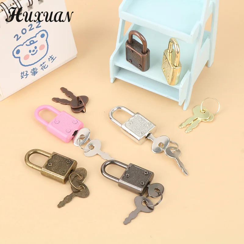 1Set Rectangle Padlocks Mini Luggage Hardware Locks With Key Lock For Travel Wedding Jewelry Box Diary Book Suitcase