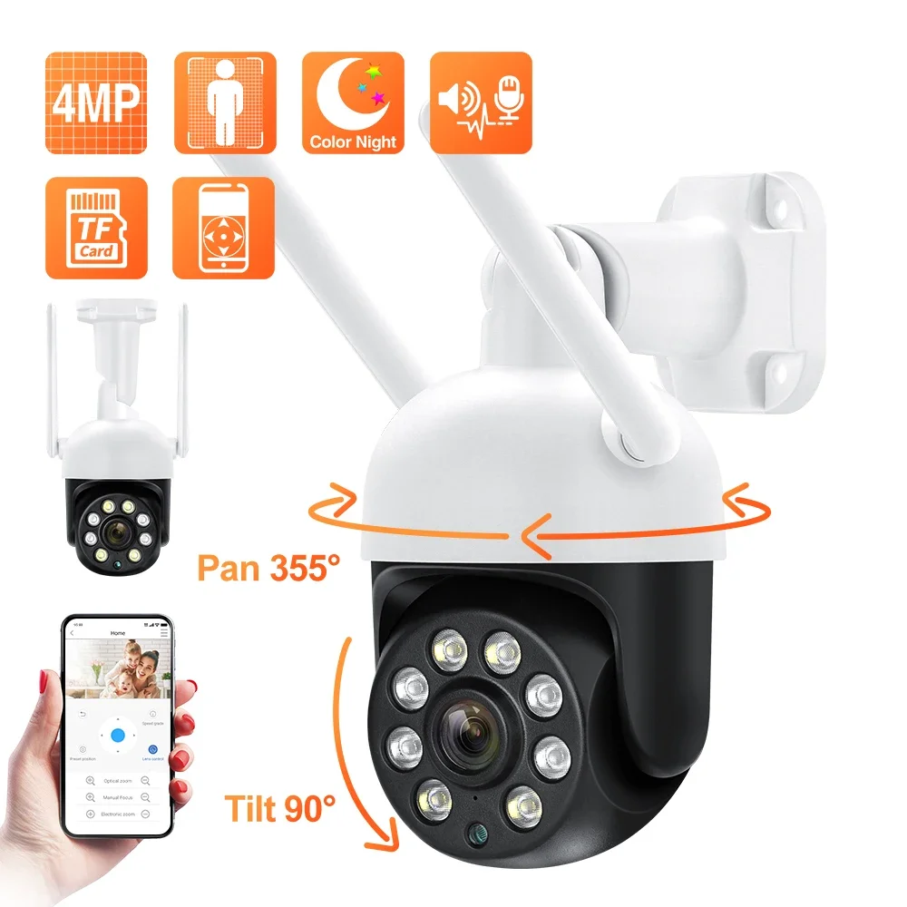 Techage WiFi Outdoor 4MP PTZ IP Camera Two-way Audio AI Human Detect Surveillance Camera Wireless P2P Security CCTV Color Night