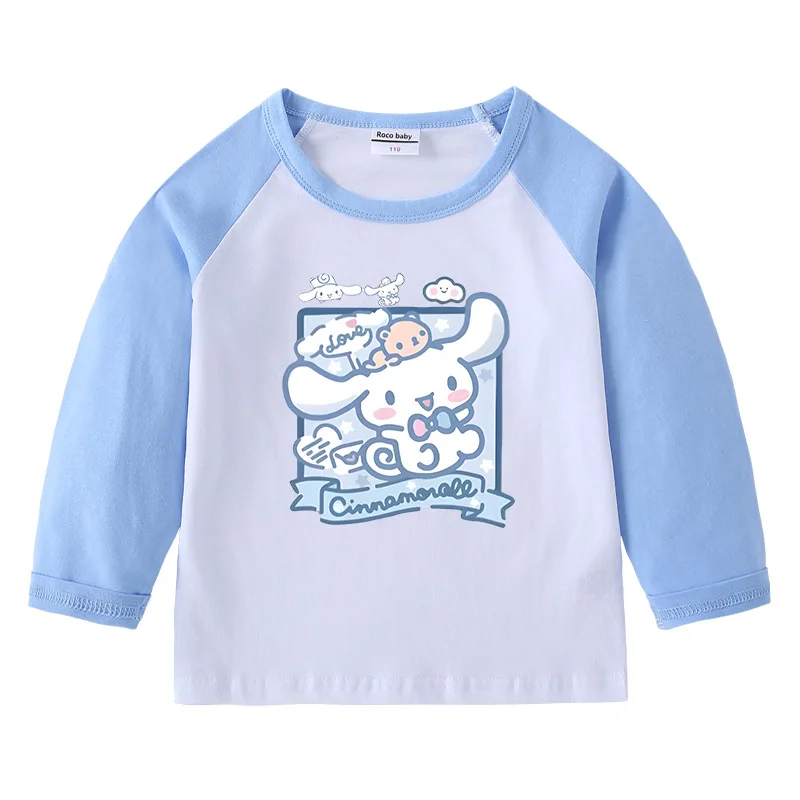 

Sanrio Cinnamon Dog Kawaii Spring and Autumn Children's T-shirt Round Neck Cartoon Long Sleeve Tops Bottoming Cotton T-Shirt