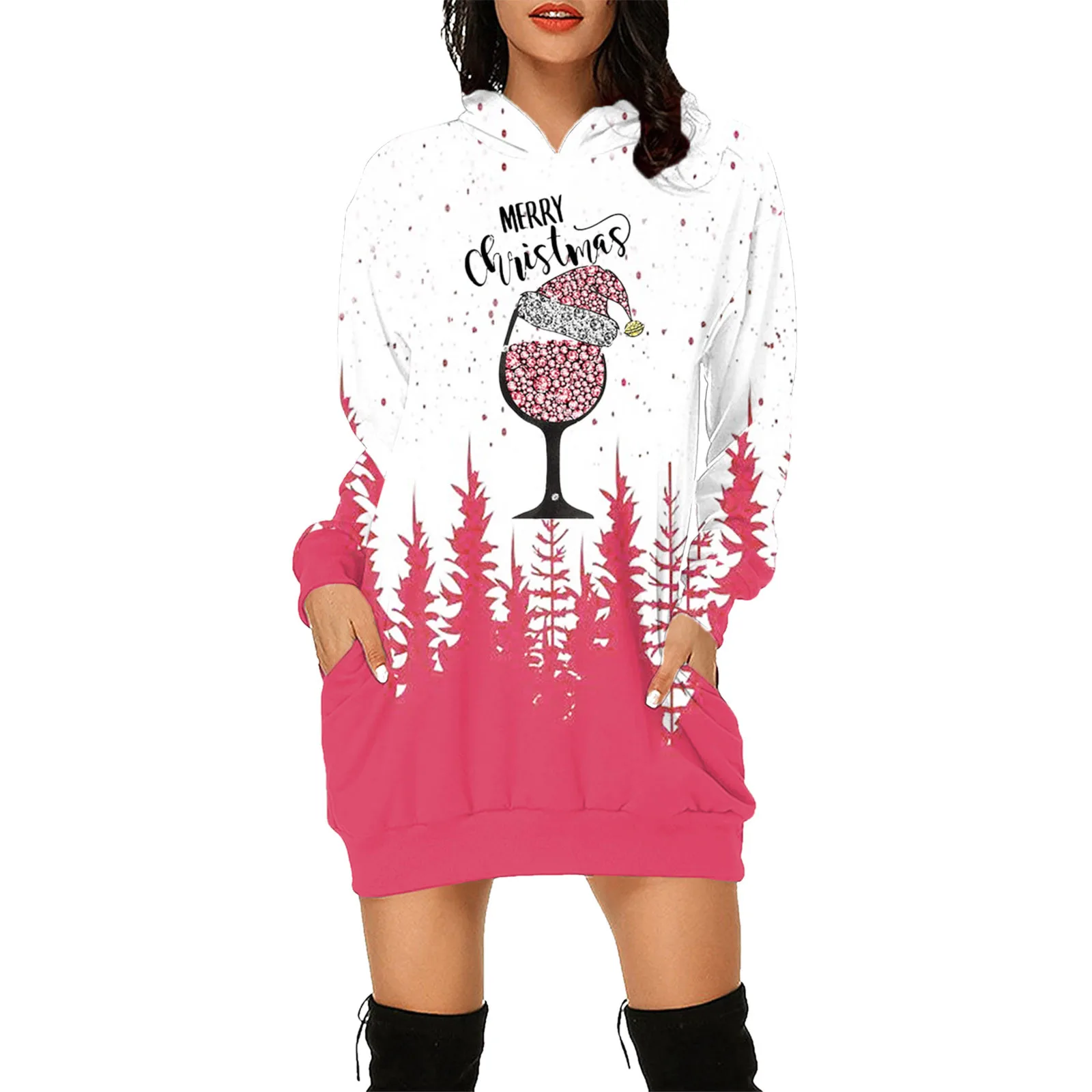 

Womens Long Dresses Summer Women Fashion Vintage Merry Christmas Print Dress Long Sleeve Hoodies Long Sleeve Dresses With