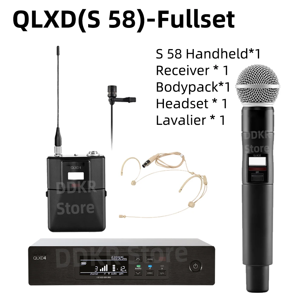 

DDKR QLXD4-S58 Fullset M UHF True Diversity Wireless Microphone System for Karaoke Stage Performances Mic Wireless Professionnel