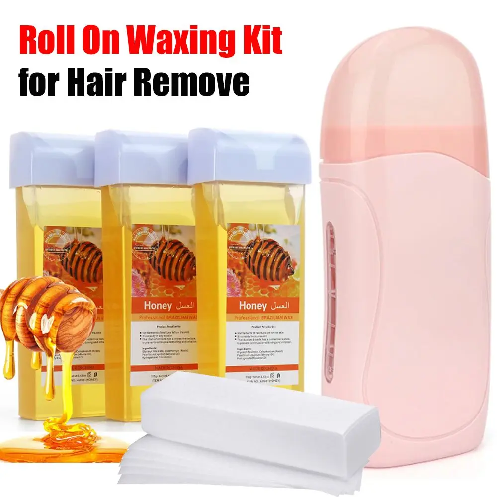 New Roll on Wax Unisex Depilatory Cream Hair Removal Roller Wax Heater Waxing Hot Cartridge Warmer Equipment Tool Waxing Kit 3