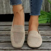 Solid Color Square Toe Mesh Loafers Shallow Women Flats Shoes Soft Bottom Knit Ballet Flats Shoes Casual Slip on Boat Shoes 1
