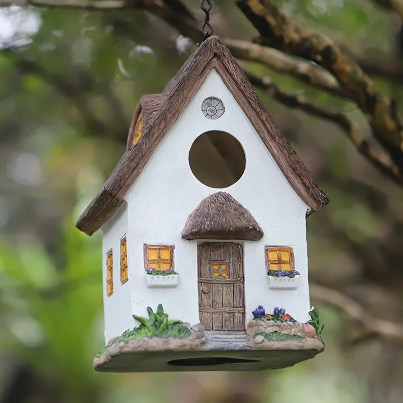 Outdoors Decorative Bird House Hanging Bird's Feeder Resin Yard Country Crafts Landscape Ornaments Bird Parrot Nest Box 2